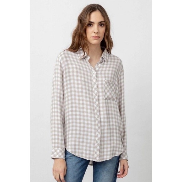 Rails Shirt Womens XS Plaid Flannel Button Down Hunter Long Sleeve Cream Tan - Picture 1 of 8